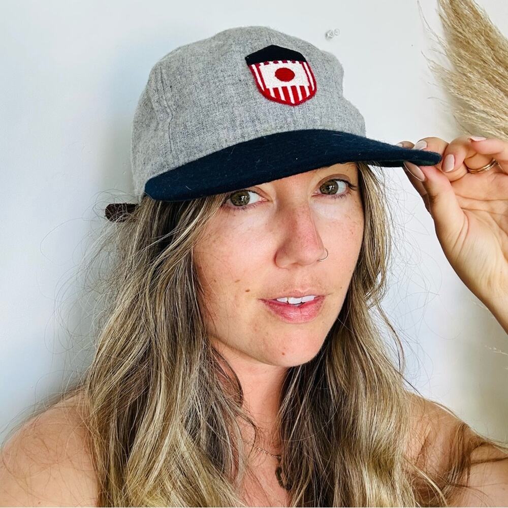EBBETS FIELD Grey Flannel Brown Leather Snapback Adjustable Baseball Hat Cap